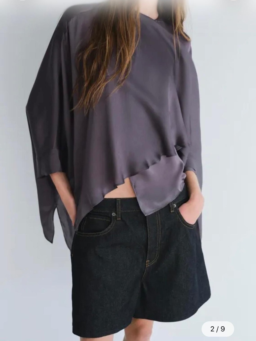 Zara Satin Tunic Top - Slate Gray